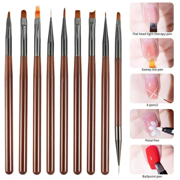 Pinselique Nageldesign Pinsel-Set | 9-teilig | Feine Nylonspitzen & Acrylgriff | Für 3D Nail Art & Präzisionsdesign
