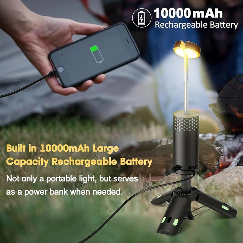 LumaPeak Campinglampe | 10.000 mAh Akku | Teleskop-Design & Stativ | Dimmbar mit SOS-Funktion | Outdoor & Notfalllampe