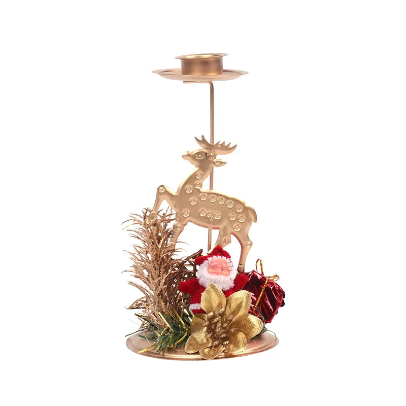 Kerzenhalter LumiNoel | Goldener Weihnachts-Kerzenständer aus Eisen | Schneeflocke, Stern, Baum & Rentier | Tischdeko für Weihnachten & Neujahr