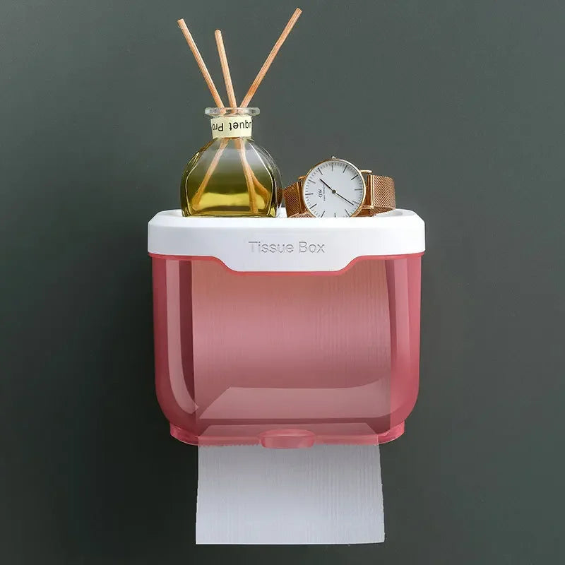 Wandmontierter Toilettenpapierhalter | Mit Regal & Wasserdichter Box | Modern & Platzsparend