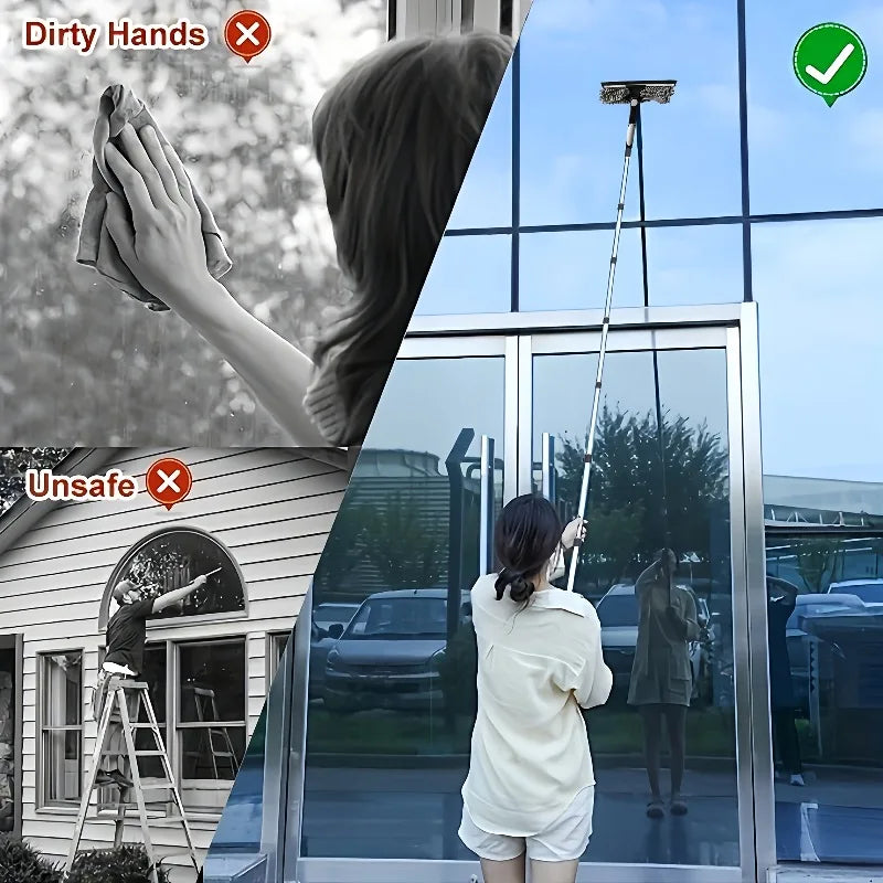 Fensterreiniger ClearView Pro | 2-in-1 Abzieher mit Teleskopstange | Edelstahl & Kunststoff | Wiederverwendbar