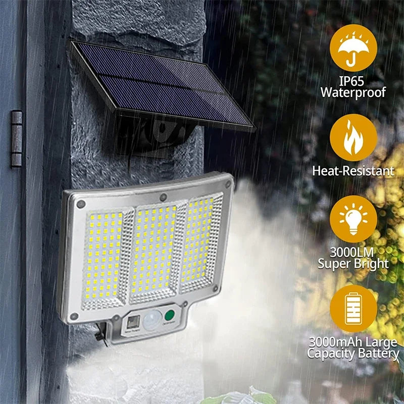 Solvalux Solar Wandleuchte mit Bewegungsmelder | 192 LEDs | Abnehmbares Solarpanel mit 5 m Kabel | 4 Modi & Fernbedienung | IP65 Wasserdicht