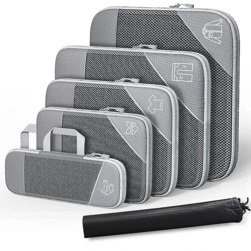 PackEase Reise-Organizer Set | 6-teilig | Komprimierbare Koffer-Taschen | Wasserdicht & Platzsparend