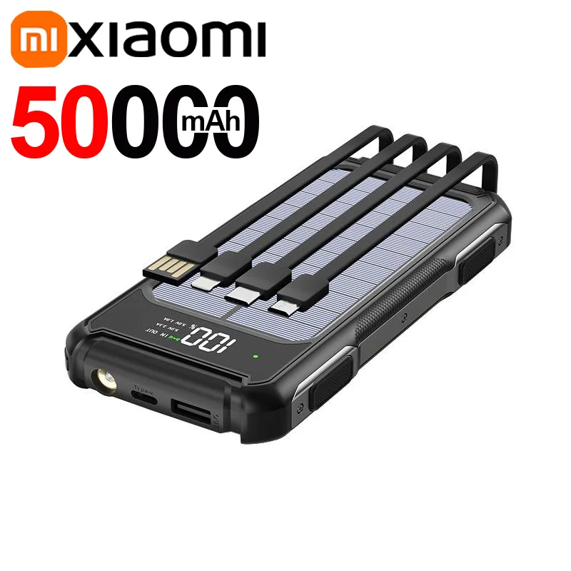 Solar Powerbank Voltora 200K | 200.000mAh | 4-in-1 Kabel | Schnellladung & Notfall-LED | Für iPhone & Samsung