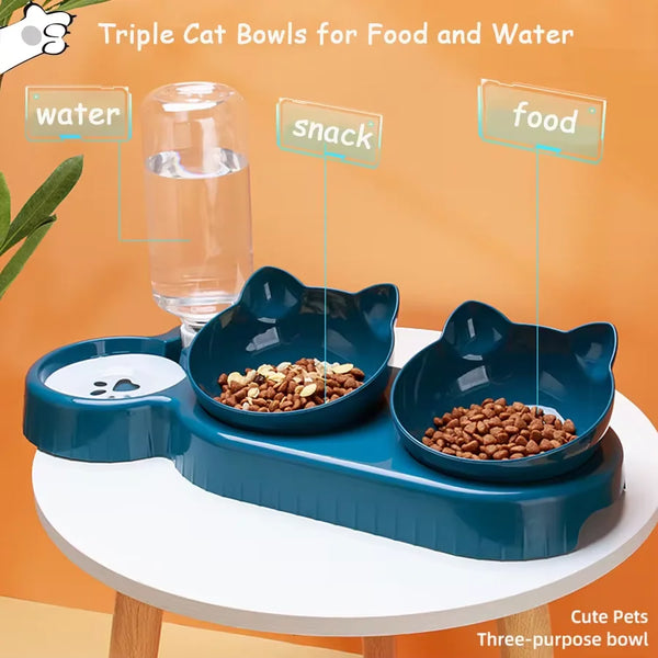 FutterFreund Katzen-Futternapf mit Trinkflasche | 3-in-1 Futterstation | Neigbar & Rotierbar | Ergonomisch & Rutschfest – 500 ml Wasserflasche