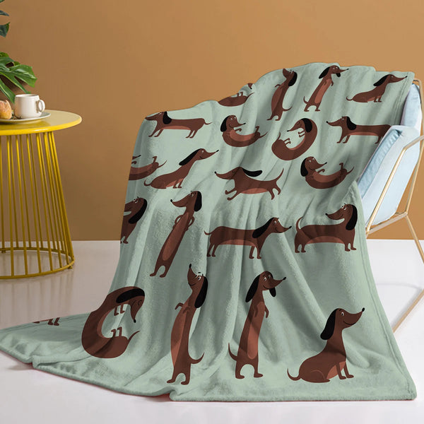 Fleece-Decke DoxiDream | Weiches Flanell | Dackel-Print | Sofa & Bett