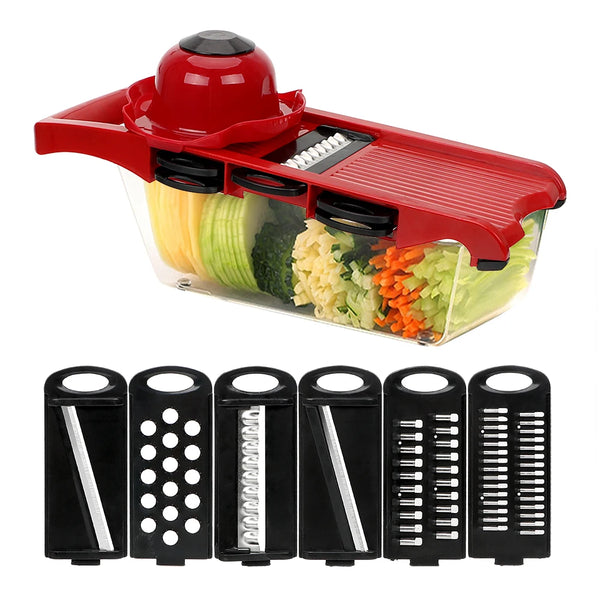 Gemüseschneider Set 9-teilig | Mit Auffangbox & Fingerschutz | SchnittMeister Pro in Rot