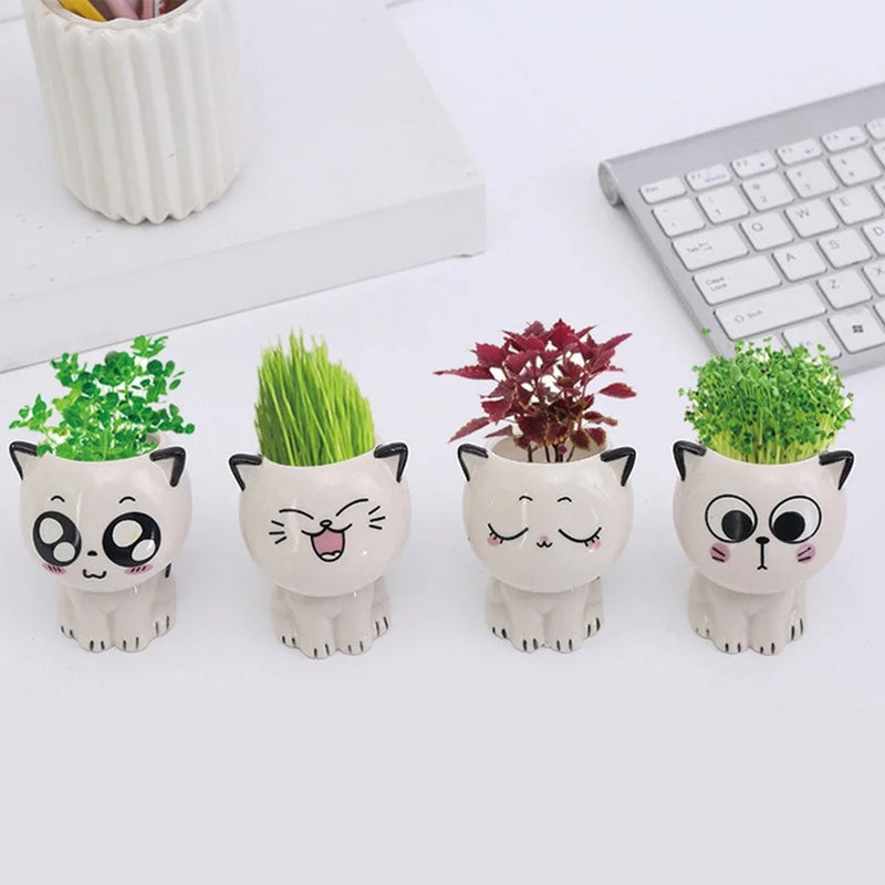 Keramik-Blumentopf MINIKATZ | Süßer Katzen-Deko-Topf | Mini Pflanztopf für Schreibtisch & DIY