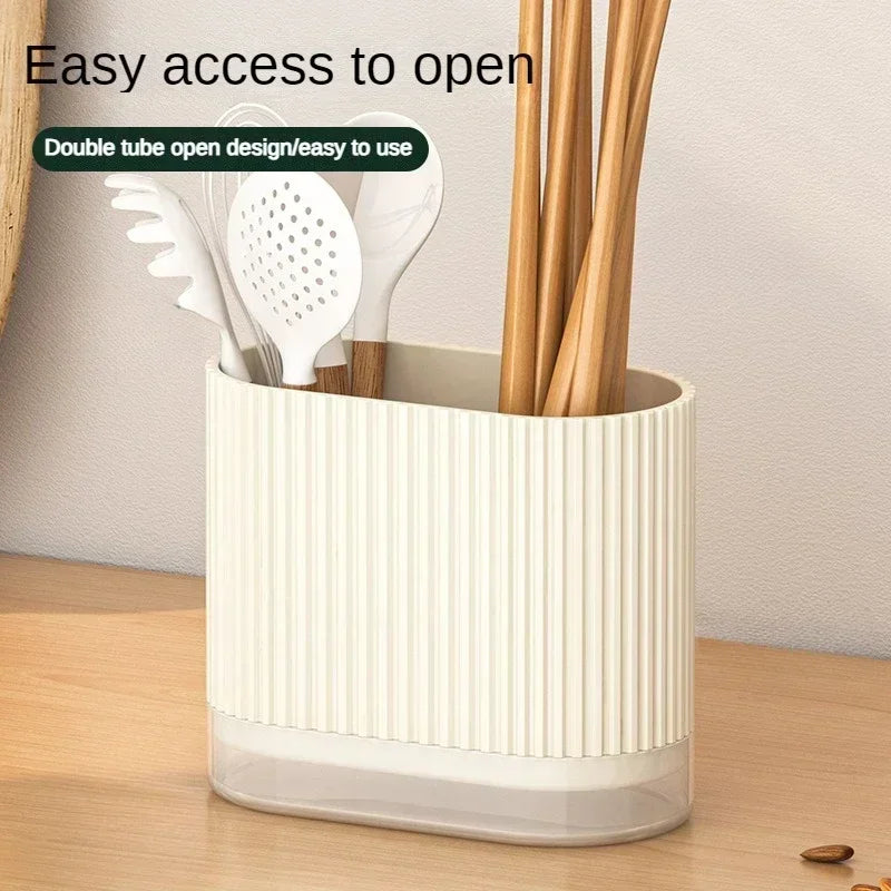 BesteckOrganizer Duo | Wandmontierbarer Besteckhalter | Ohne Bohren | Abtropffunktion | 16,5 × 8,5 × 12,5 cm