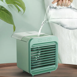 Coolivio Mini AirCooler | Tragbarer 3-in-1 USB-Ventilator mit Luftbefeuchtung & Kühlfunktion | 3 Stufen | 2500 mAh Akku | Für Büro, Reise & Zuhause