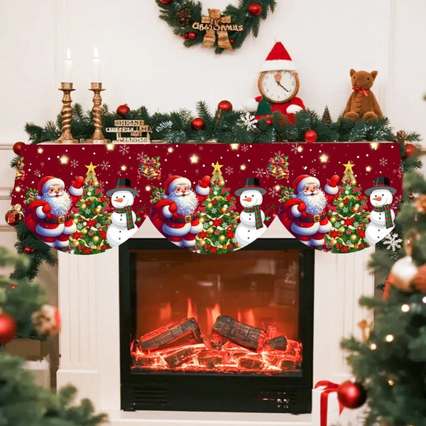 MerryMantel Kamin Schal Weihnachten | Santa & Schneemann Design | Deko für Kamin & Wohnzimmer | 100 % Polyester | 2025–2026 Edition
