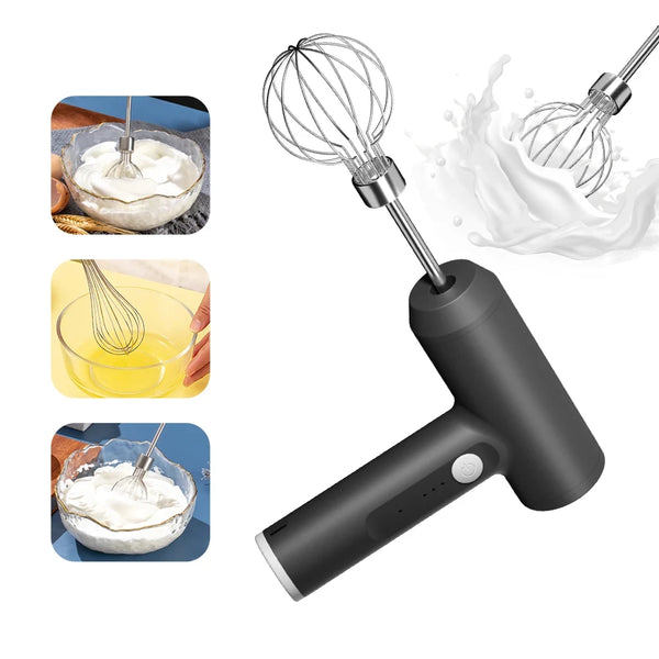 MIXORA Elektrischer Handmixer | 3 Geschwindigkeiten | Tragbar & Wiederaufladbar | 2 Aufsätze