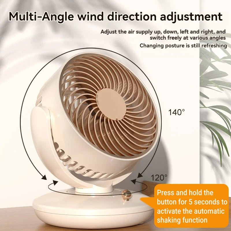 BreezeLoop Tischventilator mit 360° Rotation | USB-Lüfter mit 3 Geschwindigkeiten & Akku | Leise & Kompakt | Für Büro, Schlafzimmer & Zuhause
