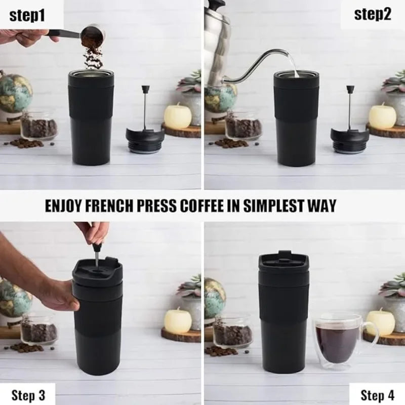 BrewMate Go | Isolierte French Press To-Go | 420 ml | Edelstahl | Doppelwandig & Auslaufsicher
