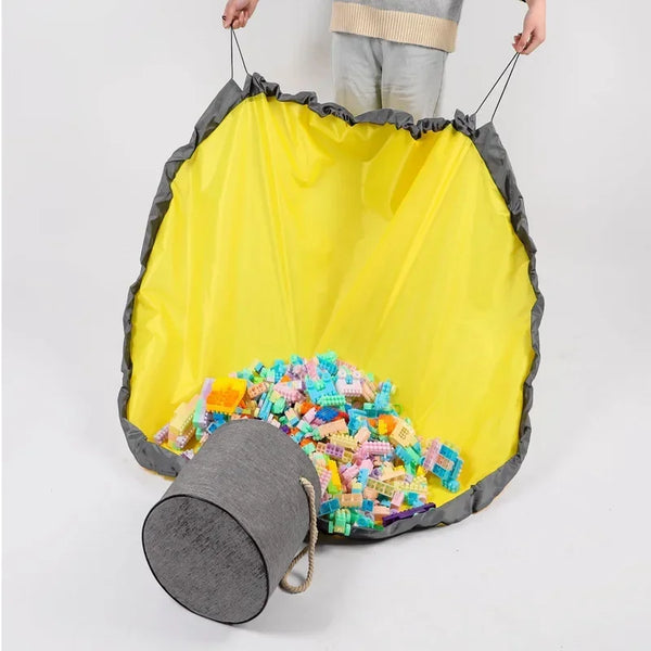 PlayZip Spielzeug-Aufbewahrungstasche | Mit Reißverschluss & Traggriff | 32×32×28 cm | Inkl. 150 cm Spielmatte | Kinderzimmer-Organizer
