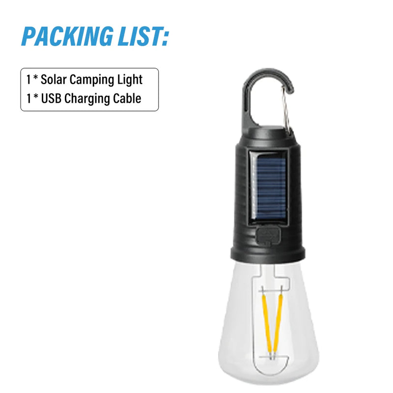 Campurelux Solar Campinglampe Vintage | Wiederaufladbar via Solar & USB | 3 Lichtmodi | Tragbar & Wasserdicht