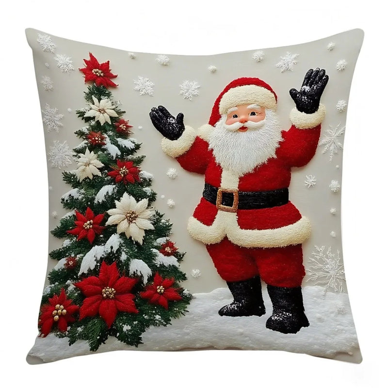 Jolivine | Weihnachtlicher Kissenbezug 45×45 cm | Rentier, Schneemann & Weihnachtsmann | Kuschelig & Waschbar | Deko für Sofa & Bett