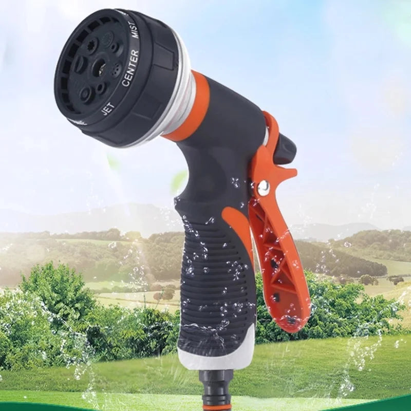 HydroMaxx MultiJet Garten-Spritzpistole mit 8 Funktionen | Hochdruck-Wasserpistole für Auto, Balkon & Pflanzen | Ohne Strom | Orange