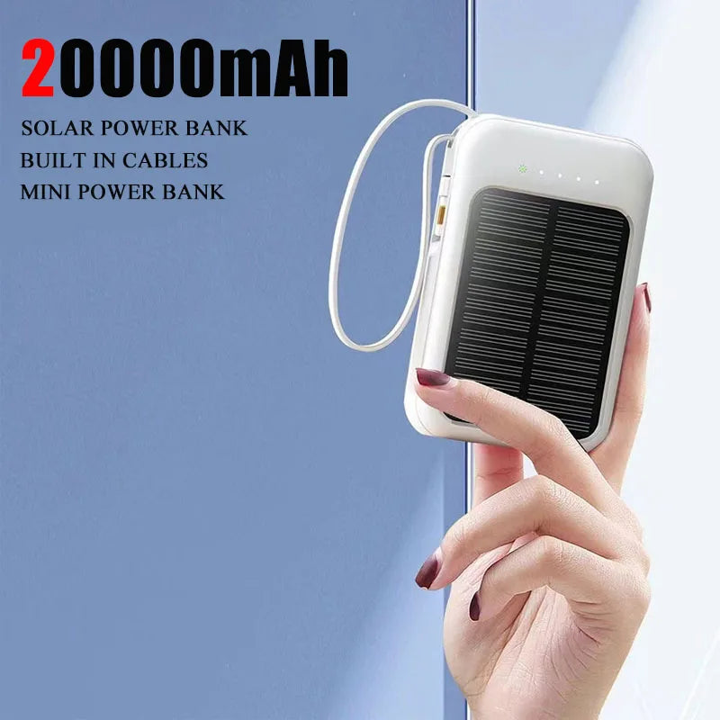 Solar-Powerbank Solivon Core 20K | 20.000 mAh | Mit integrierten Kabeln & LED-Taschenlampe | Für iPhone, Samsung, Xiaomi & mehr