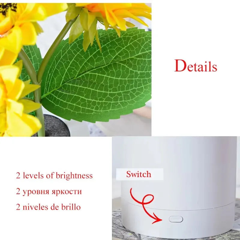 Florovia LED Blumen-Nachtlicht mit USB-Aufladung | Sonnenblume oder Tulpen | 2 Helligkeitsstufen | 6 Blumen