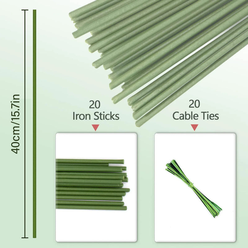GrowStick Flex | 20/40/60er-Set Pflanzenstützen mit Bindern | 40 cm Metallrankenhalter | Rostfrei & flexibel formbar