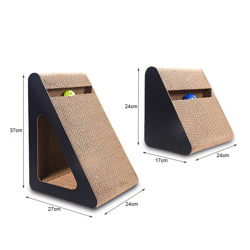 Kratzecke KratziPlay | 2-in-1 Kratzbrett mit Spielball | Dreieck-Design & Platzsparend | Für Katzen jeden Alters
