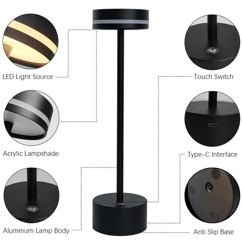 Luminariq LED Tischlampe mit Touch-Funktion | Dimmbar & Farbtemperatur einstellbar | Aluminium | USB-Ladung | Für Schlafzimmer, Büro & Camping