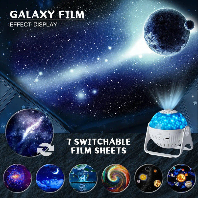 StellarView Galaxy Projektor | 360° Sternenhimmel & Planetarium | Fokuseinstellung | Mehrere Film-Motive | 12,1 × 12 × 11,2 cm