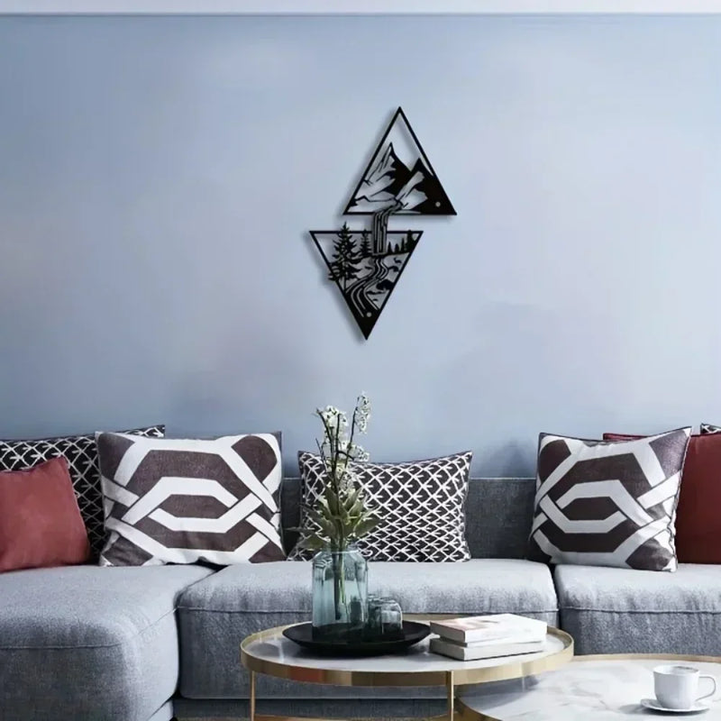 Wanddekoration MetalVista | Berg & Wasserfall Design | Moderne Metallkunst | Zeitloses Wohnaccessoire