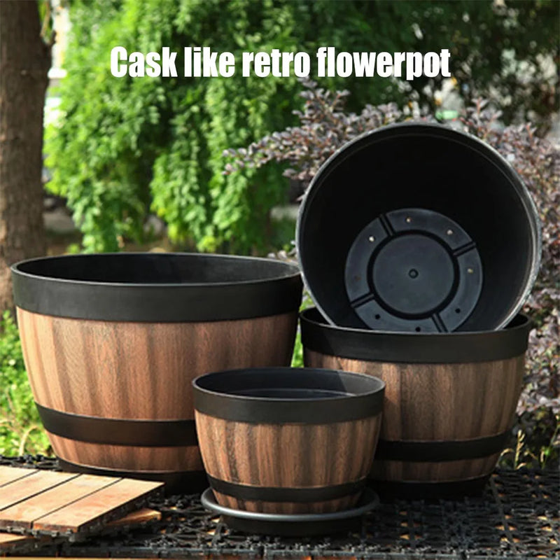 Rustiva Blumentopf im Retro-Fassdesign | Großes Volumen & UV-beständig | Für Innen- & Außenbereich | Leicht & Wetterfest