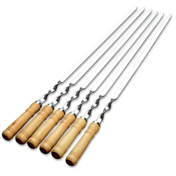 GrillSpear Grillspieße 55 cm | Set aus 6 | Edelstahl mit Buchenholzgriff | Extra Lang & Hitzebeständig