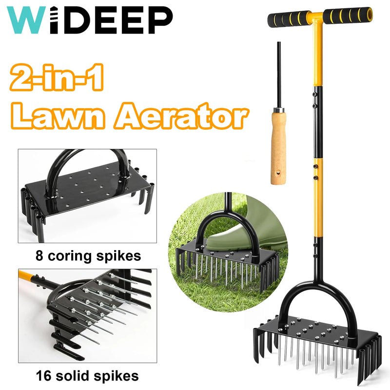 Verdex AirCore Pro 2-in-1 Hand-Rasenlüfter aus Stahl | Mit 16 Spikes & 8 Erdkernen | Für Garten, Rasen & Bodenpflege