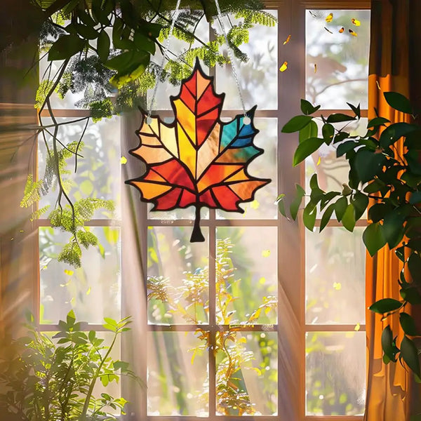 Herbstlicher Ahornblatt Sonnenfänger - Bunte Acryl-Deko Für Fenster & Türen