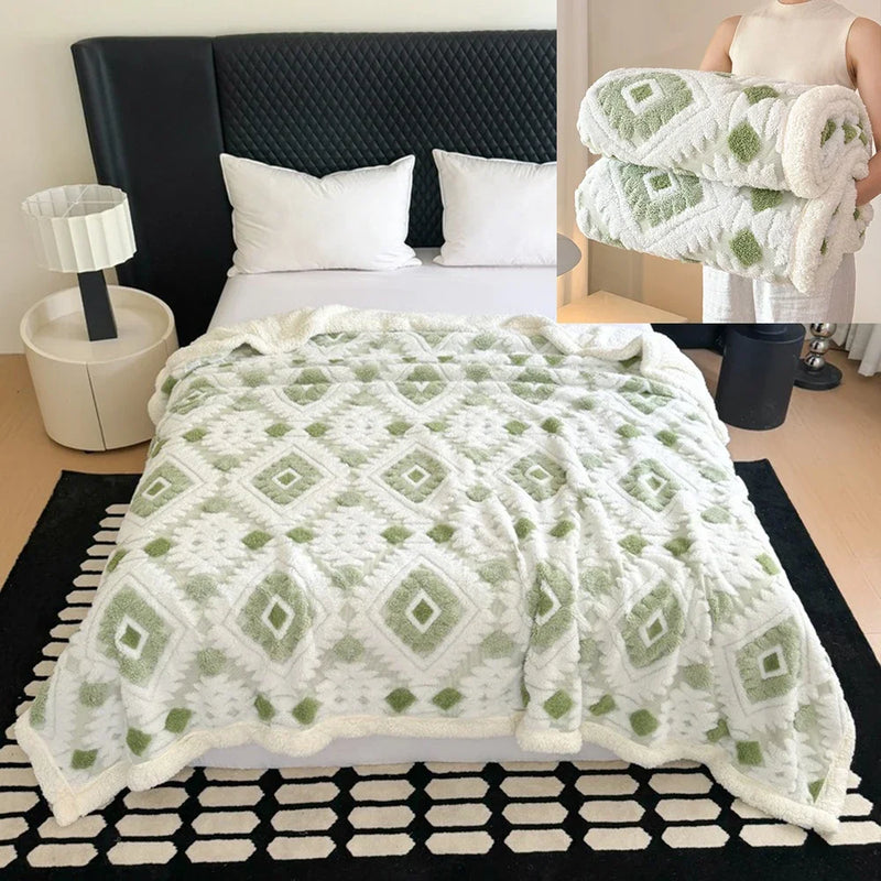 Vellunia | Kuscheldecke aus Imitationswolle | Beidseitig weiches Jacquard & Samt | Maschinenwaschbar & Wärmend | Luxus-Wohndecke für Sofa, Bett & Büro