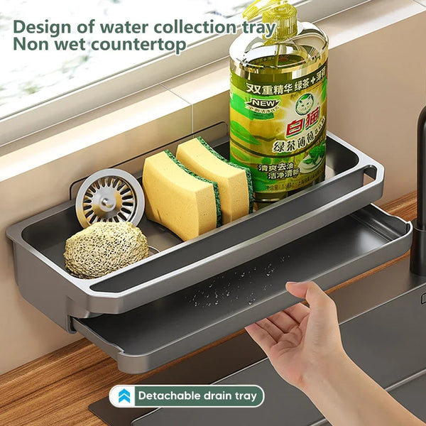 Cleanova Spülbecken Organizer | Abtropf- & Aufbewahrungsregal | Rutschfest & selbstentwässernd | Für Schwämme, Lappen & Seife | 32 × 11 cm
