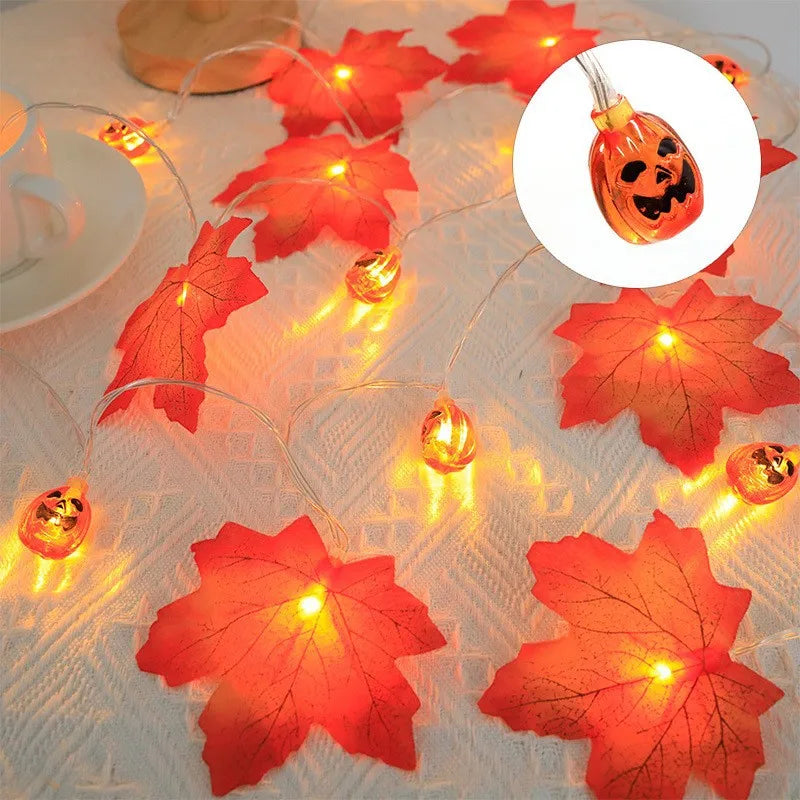 Herbst Lichterkette AutumnGlow | 1,5 m | Ahornblätter & Kürbis Deko | 5 LED Warmweiß