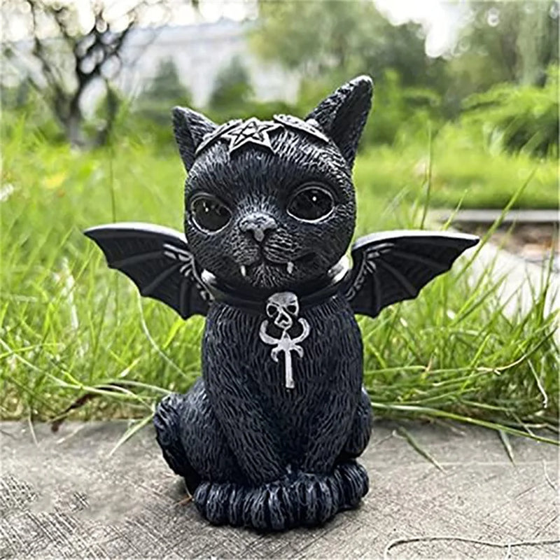 Schwarze Katzenfigur MystiCat | Handbemalte Hexenkatze | Resin-Skulptur 10 cm | Halloween & Deko