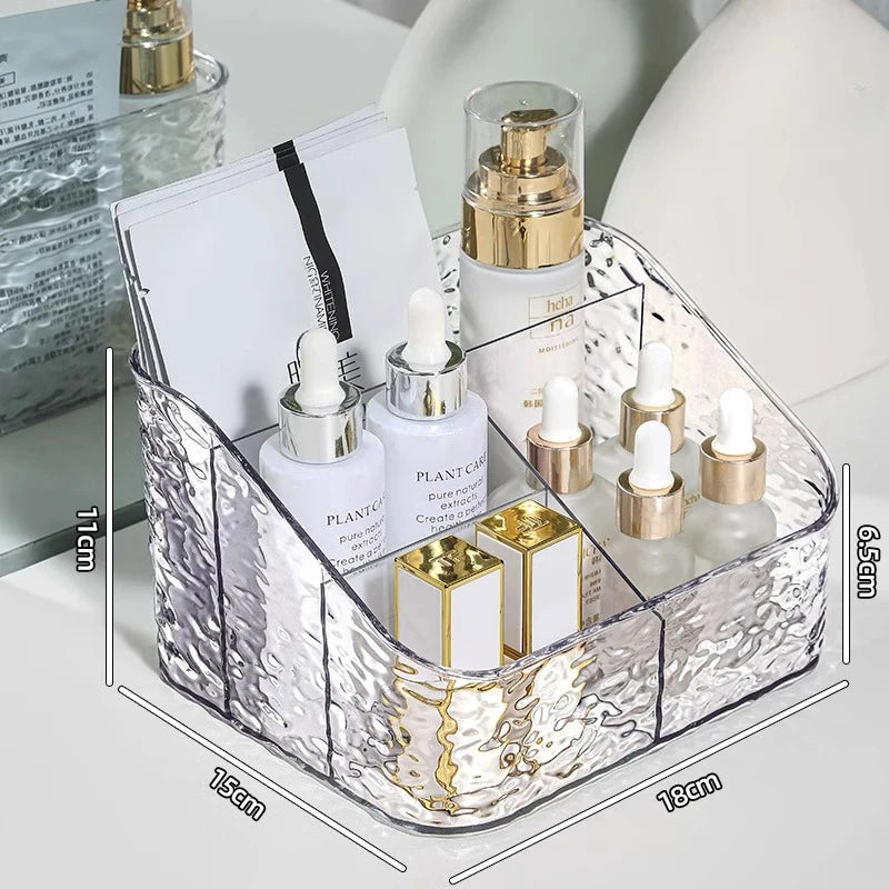 Make-up Organizer Box ClaryLux | Wasserwellen-Design | Großes Fassungsvermögen | Offene Trapezform