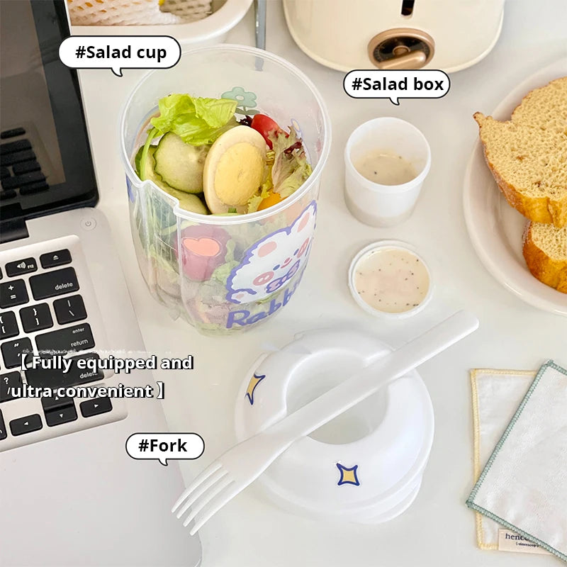 Salatto Salat-to-go Becher 1000 ml | Flaschenförmige Lunchbox mit Gabel & Saucenbehälter | Tragbar & Lebensmittelecht | Weiß/Grün