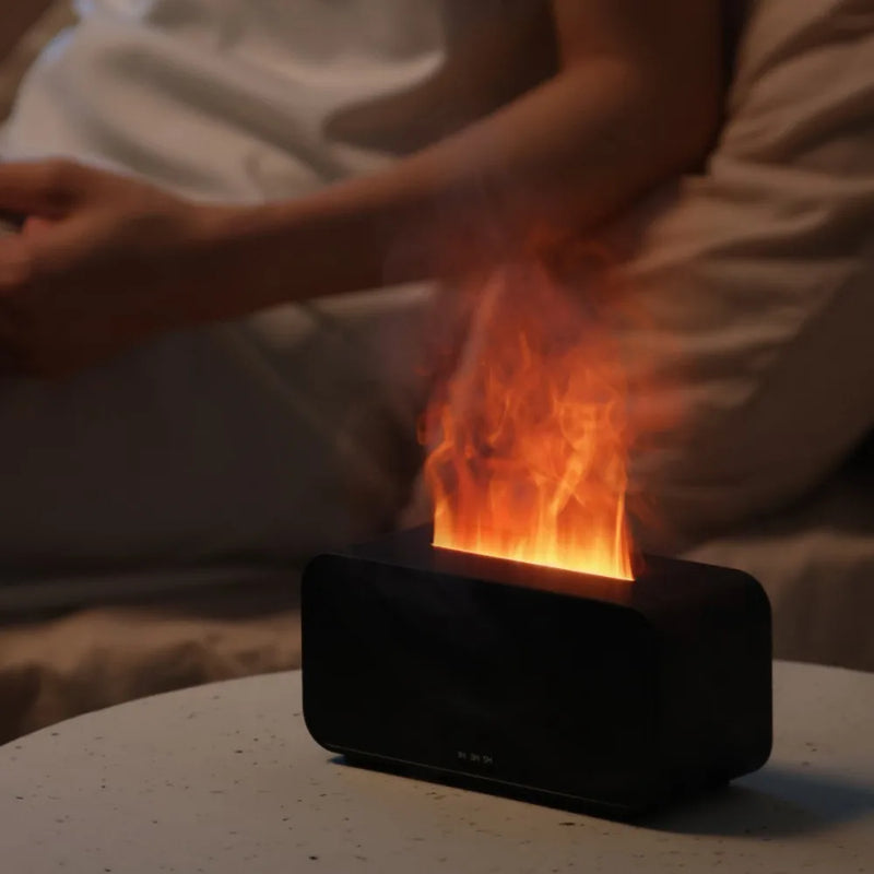 Flammen-Aromatherapie-Diffusor | Ultraschall-Luftbefeuchter mit LED-Flammeneffekt, Timer & Abschaltautomatik | USB 5V | Vulora