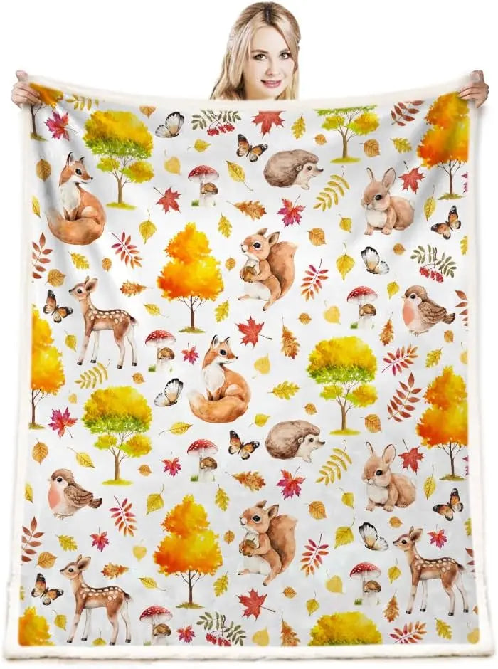 Herbstdecke PumpkinHug | Flanell Kuscheldecke mit Kürbis-Motiv  | Weich & Warm