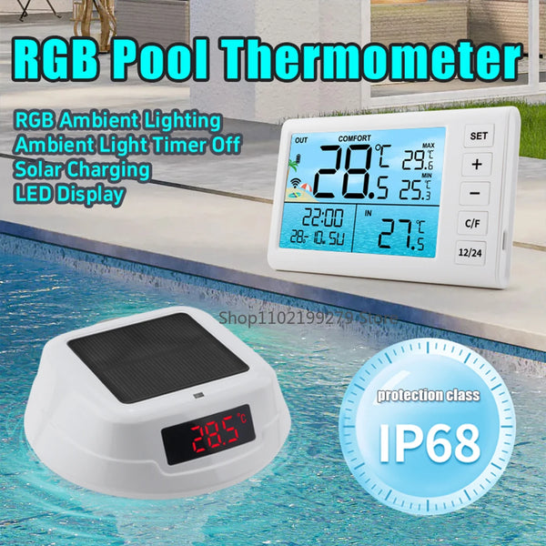 AquaSense SolarTemp Intelligentes Solar-Poolthermometer mit LED-Anzeige & 100 m Funk
