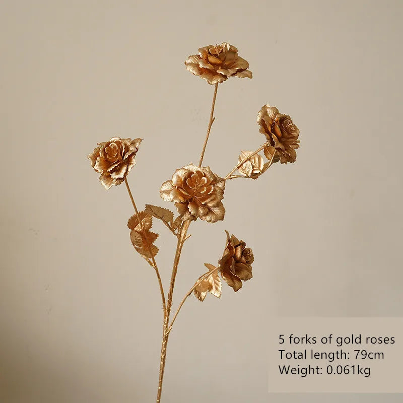 Aurivelle Gold Collection | Künstliche Palmen-, Ginkgo- & Eukalyptusblätter mit Rosen & Hortensien | Edle Dekoblumen für Hochzeit & Zuhause