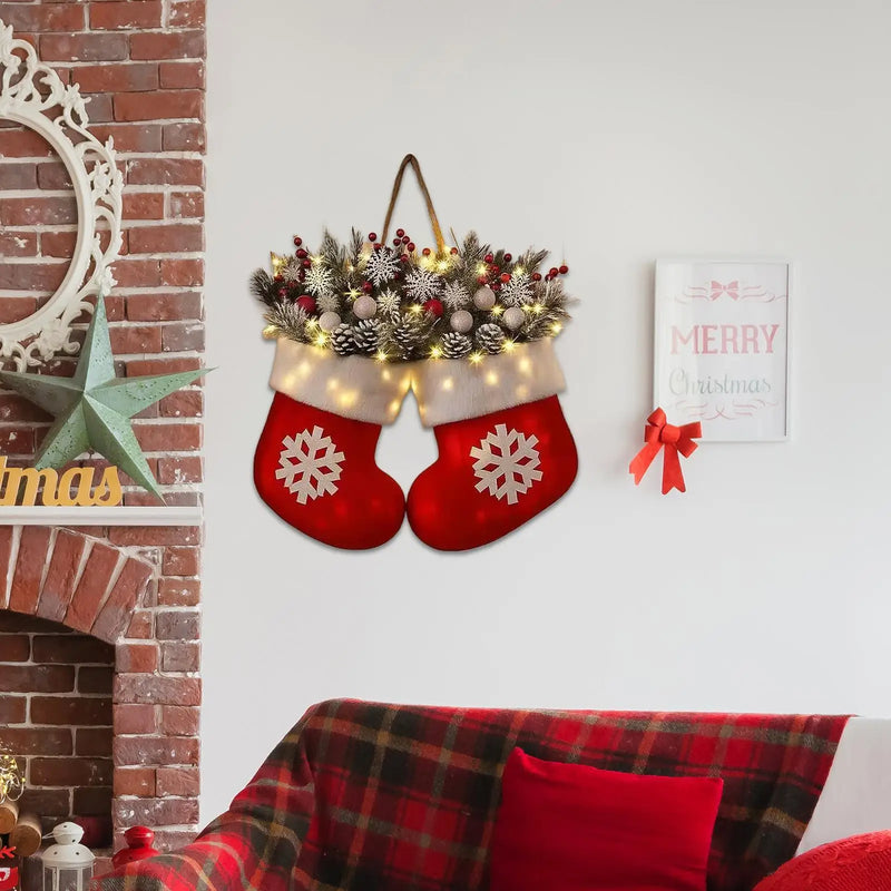 Weihnachtskranz | LED-Beleuchtung | Zapfen, Beeren & Frost-Optik | Für Tür, Wand & Tischdeko