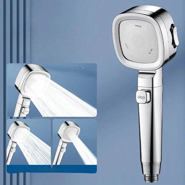 Duschkopf AquaJet Flow | 3-Strahlarten | Wassersparend & Druckverstärkend | Handbrause in Silber