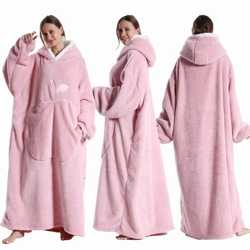 CozyHaven Übergrößen Kapuzendecke | Flauschige Sherpa Wearable Blanket mit Ärmeln & Tasche | 140 cm | Unisex Winter Kuscheldecke