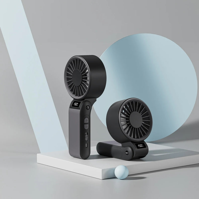 ZephyrAir Lärmfreier Klapp-Ventilator | USB-Wiederaufladbar 3000 mAh | Mini-Handventilator mit 3 Lichtfarben & Luftanzeige
