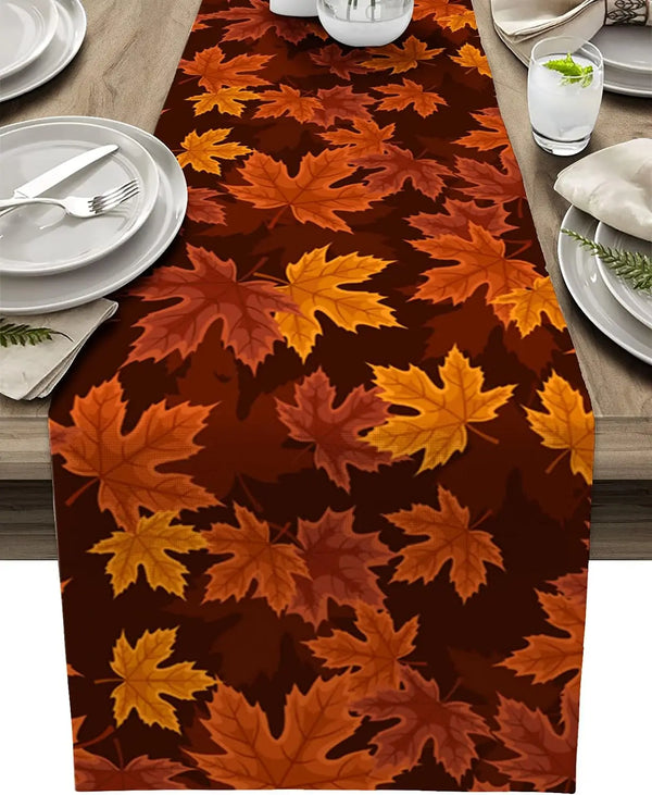 Autumna LeafRunner Tischläufer Leinen | Ahornblatt Herbstdeko | Waschbar & Langlebig | 150–200 × 33 cm