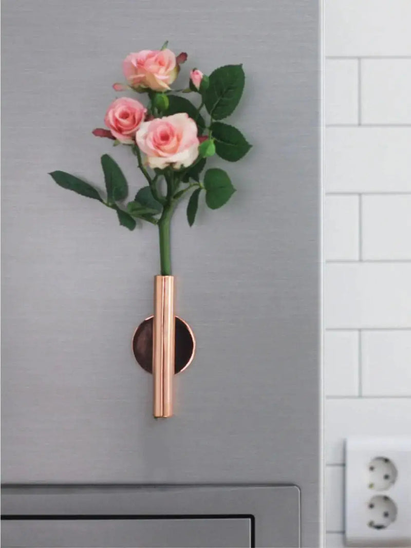 Wandvase AureaBloom | 1/3 Stück | Edelstahl in Roségold | Runde Metallvase im Nordic-Stil | Für Wohnzimmer, Hochzeit & Wanddeko