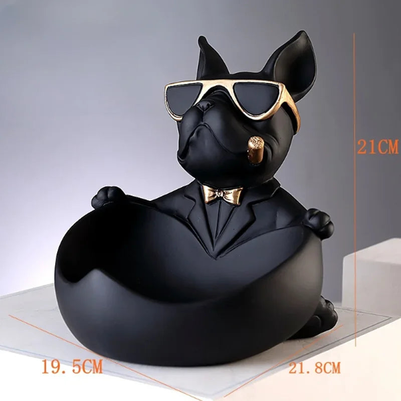 Deko-Aufbewahrungsbox DoggyKeeper | Harzfigur Hund | Schwarze Schale für Schlüssel, Handy & Süßigkeiten